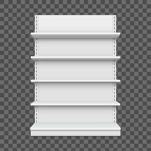 Ilustrasi vektor kreatif dari rak penyimpanan kosong terisolasi di latar belakang. Desain seni rak eceran. Konsep abstrak elemen tampilan grafis. Supermarket iklan produk mockup kosong - Stok Vektor