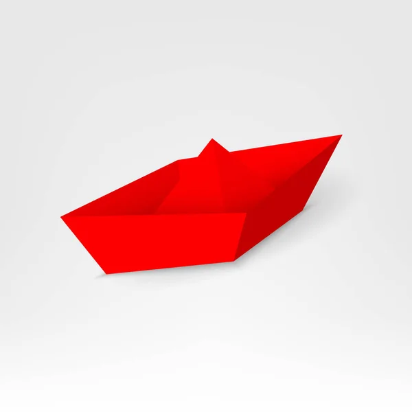 Illustration vectorielle créative du navire en papier rouge 3d menant parmi les blancs isolés sur fond. Leadership d'entreprise design d'art bateau différent. Concept abstrait élément graphique avec espace de copie — Image vectorielle