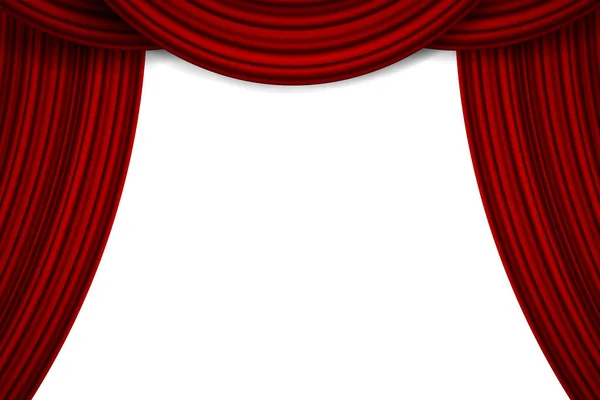 创意矢量插画的舞台与奢华的大红丝绸天鹅绒窗帘和织物窗帘的背景上隔离。艺术设计。音乐派对、剧场、马戏、歌剧、表演的概念元素 — 图库矢量图片