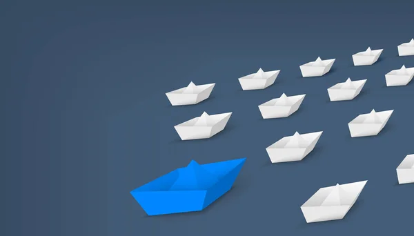 3d 红纸船的创意向量图在背景白色隔离。商业领导不同的小船艺术设计。具有复制空间的抽象概念图形元素 — 图库矢量图片