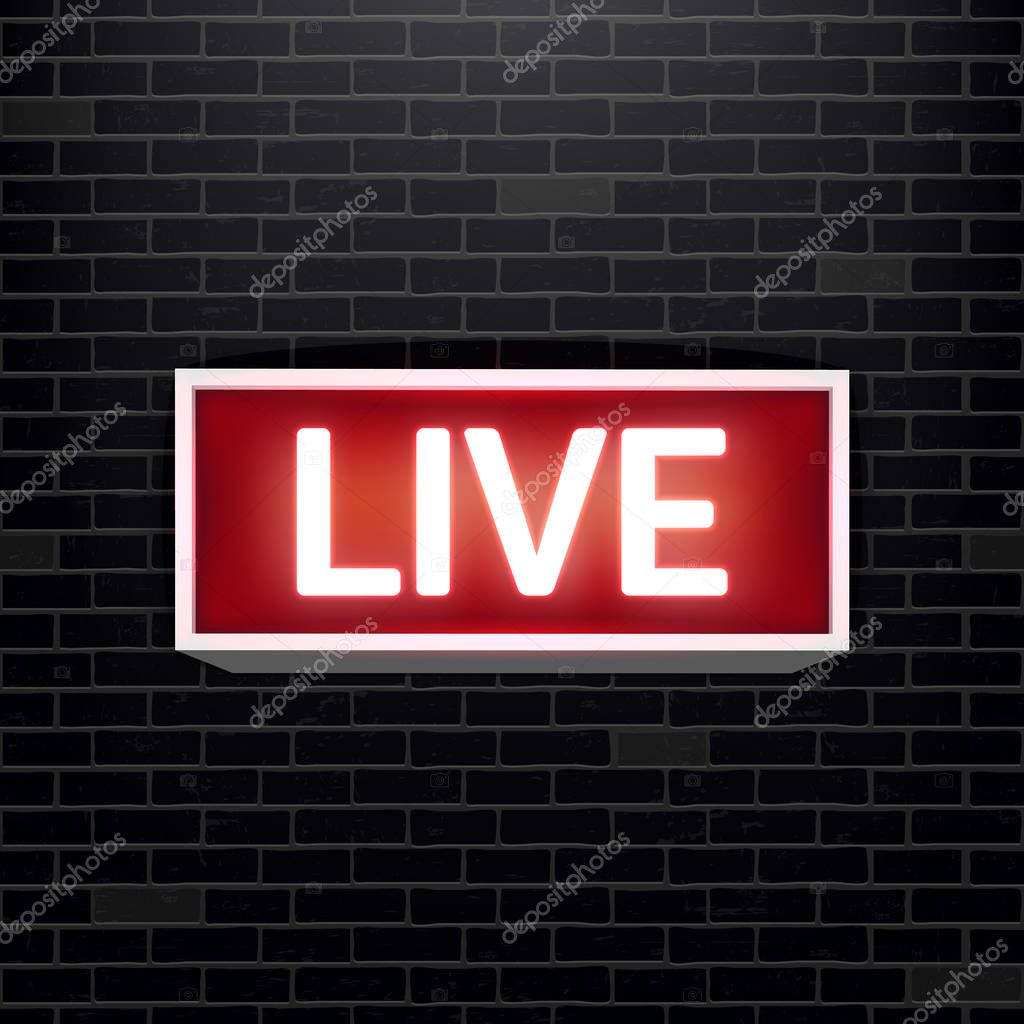 Creative vector illustration of on air live glowing sign isolated on background. Art design tv, radio station, broadcast symbol. Lit on warning board message. Abstract concept graphic element.