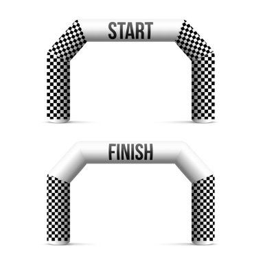 Bitiş çizgisine şişirilebilir kemer üzerinde arka izole yaratıcı vektör Illustration. Sanat Tasarım kemer farklı açık spor olayı için uygun. Kavram grafik triatlon, maraton, yarış, öğe.