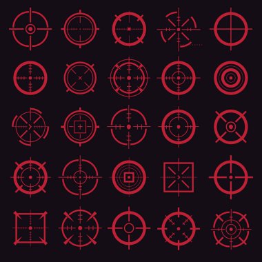 Creative vector illustration of crosshairs icon set isolated on transparent background. Art design. Target aim and aiming to bullseye signs symbol. Abstract concept graphic games shooters element. clipart