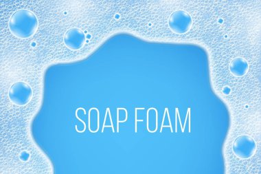 Yaratıcı vektör çizim gerçekçi su hava sabun arka plan üzerinde izole kabarcık. Sanat Tasarım şampuan köpük zemin. Soyut kavram grafik öğesi için metin kopya alanı yer ile.