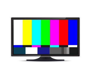 Sinyal yok Tv test resmi arka plan yaratıcı vektör Illustration. Televizyon ekran hatası. SMPTE renk çubukları teknik sorunlar. Sanat tasarım. Soyut kavram grafik öğesi.
