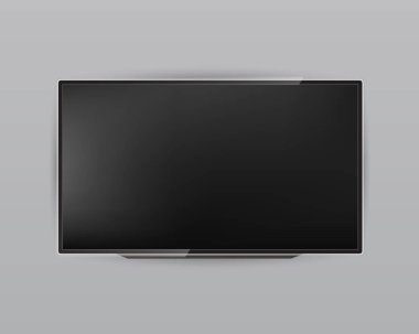 Saydam arka plan üzerinde izole gerçekçi Tv ekran, lcd kapı aynası, yaratıcı vektör Illustration. Bilgisayar monitöründe görüntüler. Tasarım televizyon boş mockup şablonu. Soyut kavram grafik öğesi