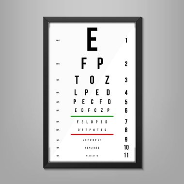 Göz testi grafikler üzerinde arka izole latin harfleri ile yaratıcı vektör Illustration. Sanat Tasarım tıbbi poster işareti ile. Kavram görsel muayene için oftalmik test için bir grafik elemanı.