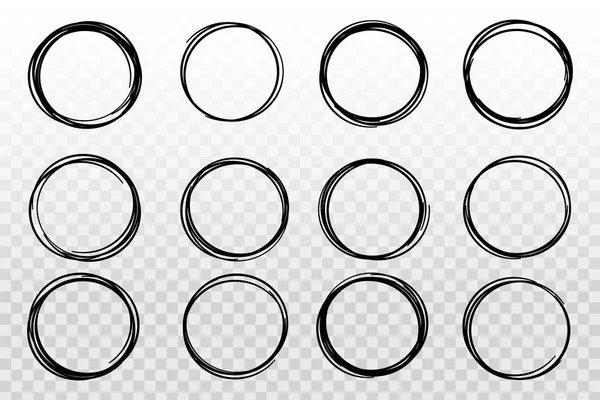 Creative Vector Illustration Hand Drawning Circle Line Sketch Set Isolated — Stock Vector