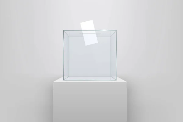 Illustrazione Creativa Vettoriale Urna Trasparente Vuota Realistica Con Carta Voto — Vettoriale Stock