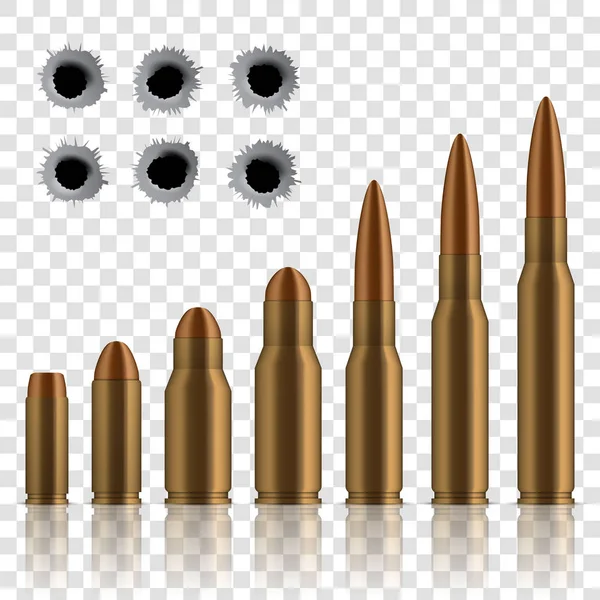 Illustration Vectorielle Créative Balles Fusil Feu Réalistes Trous Isolés Sur — Image vectorielle