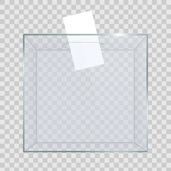 創造的なベクトルの背景に分離された穴に紙の投票で現実的な空透明な投票箱のイラスト アート デザイン ガラスのケースは 博物館台座 ステージ 表彰台です 概念図 — ストックベクタ