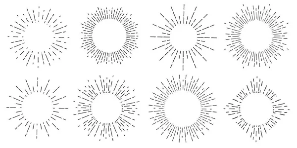 Ilustración Vectorial Creativa Rayos Sol Dibujados Mano Geométricos Aislados Sobre — Archivo Imágenes Vectoriales