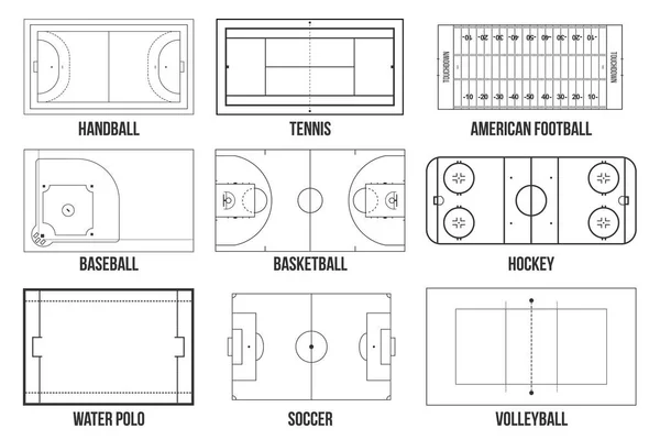 Creative vector illustration of sport game fields marking isolated on background. Graphic element for handball, tennis, american football, soccer, baseball, basketball, hockey, water polo, volleyball.