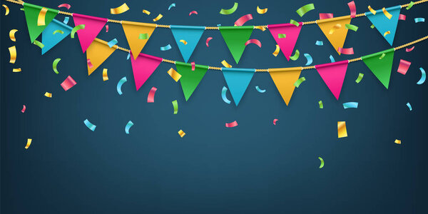 Творческая векторная иллюстрация реалистического флага, гирлянды с тенью, изолированной на прозрачном фоне. Арт-дизайнеры празднуют приглашение на вечеринку. Абстрактный концепт графический элемент
.