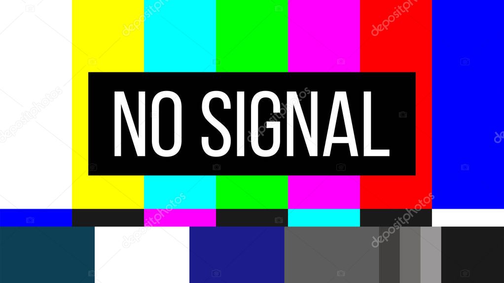Creative vector illustration of no signal TV test pattern background. Television screen error. SMPTE color bars technical problems. Art design. Abstract concept graphic element.