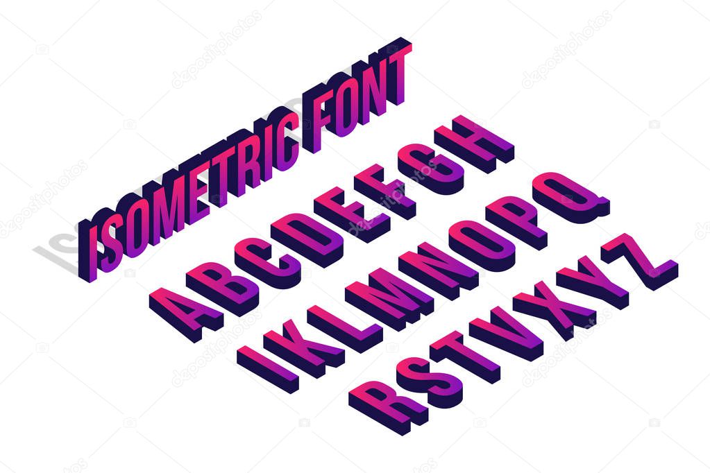 Creative vector illustration of modern trend glitch isometric font isolated on background. Art design 3d alphabet with distortion with drop shadow. Abstract concept graphic typeface element.