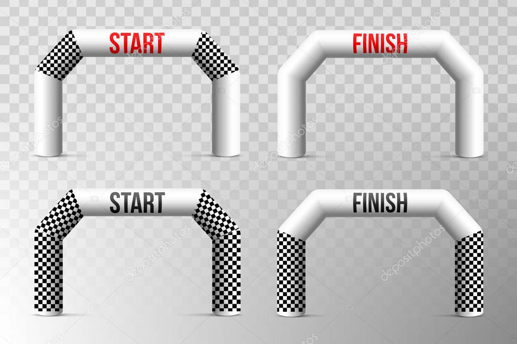 Creative vector illustration of finish line inflatable arch isolated on background. Art design archway suitable for different outdoor sport event. Concept graphic triathlon, marathon, racing, element.