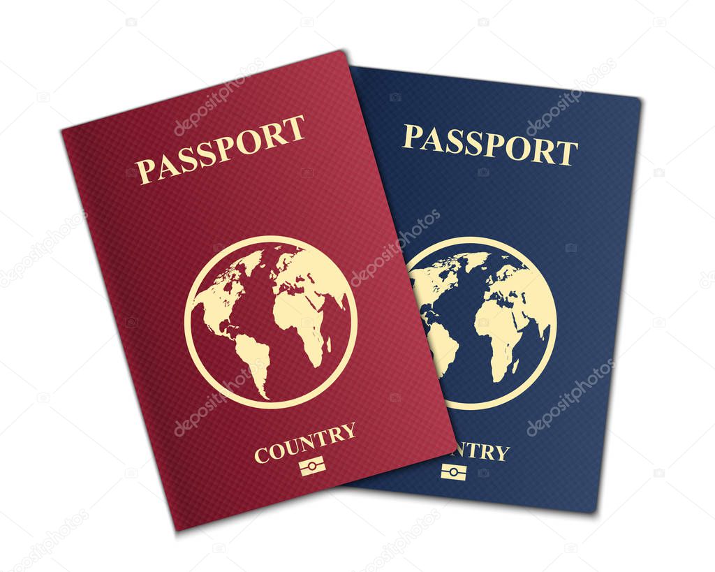 Creative vector illustration of passports with globe map isolated on transparent background. Art design. Front cover international identification document. Abstract concept graphic element.