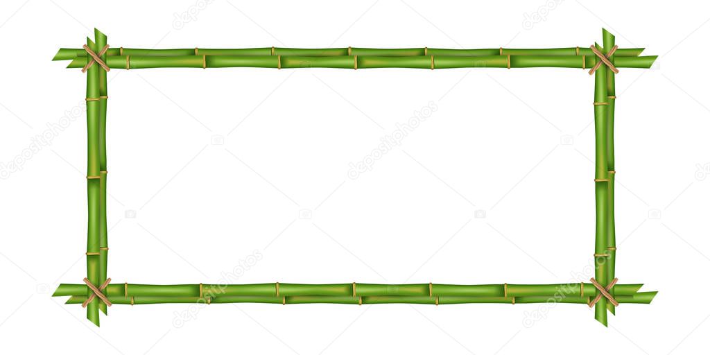 Creative vector illustration of bamboo stems frame isolated on background. Art design blank mockup template. Rope, paper, silk canvas. Abstract concept tropical signboard. Empty place for your text.