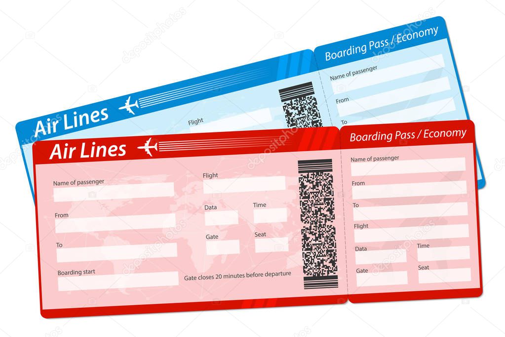 Creative vector illustration of airline boarding pass ticket isolated on transparent background. Art design for traveling by plane. Abstract concept graphic barcode QR2 code element.