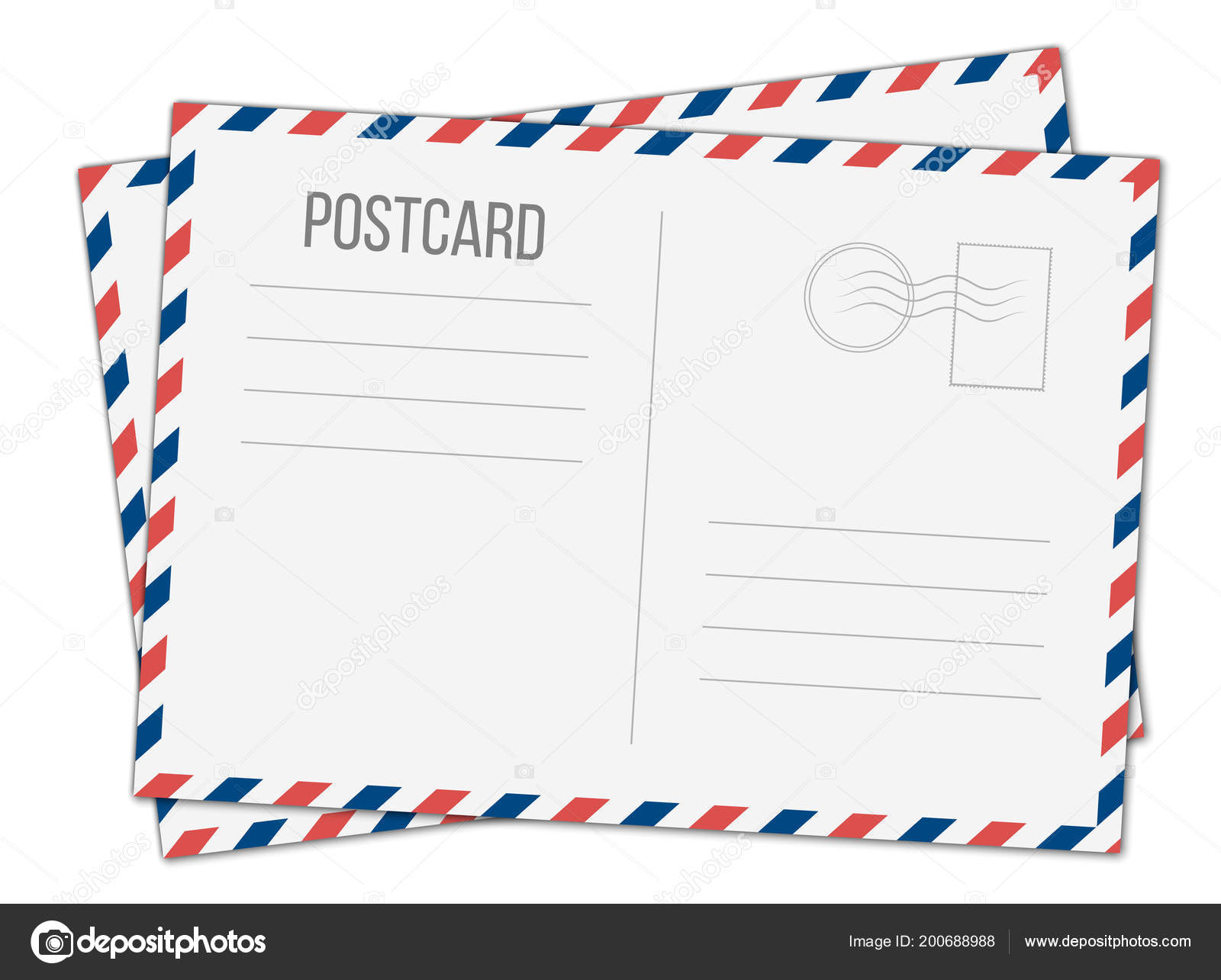 Postcard template. Paper blank postal card backside with stamp and striped  frame. Empty vintage mail white letter for message vector mockup Stock  Vector