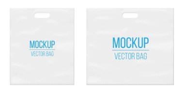 Boş boş beyaz plastik çanta üzerinde şeffaf arka plan izole yaratıcı vektör Illustration. Sanat Tasarım gerçekçi mockup şablonu ile markanız için yer. Soyut kavram grafik öğesi