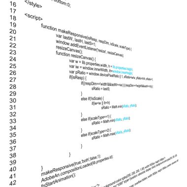 Programlama arka plan üzerinde izole bilgisayar ekranında Html kodu yaratıcı vektör çizim. Sanat Tasarım Web sitesi dijital sayfa. Program liste görünümü. Soyut kavram grafik teknolojisi öğesi