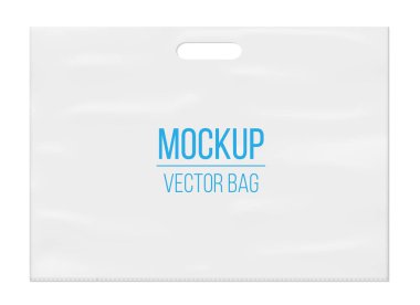 Boş boş beyaz plastik çanta üzerinde şeffaf arka plan izole yaratıcı vektör Illustration. Sanat Tasarım gerçekçi mockup şablonu ile markanız için yer. Soyut kavram grafik öğesi