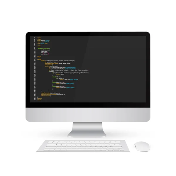 Creative vector illustration of programming HTML code on computer screen isolated on background. Art design website digital page. Program listing view. Abstract concept graphic technology element — Stock Vector