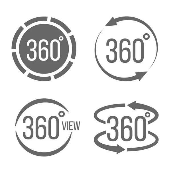 Kreative Vektor-Illustration von 360-Grad-Ansicht verwandte Zeichen gesetzt isoliert auf transparentem Hintergrund. Kunstdesign. abstraktes Konzept grafische Rotationspfeile, Panorama, Virtual-Reality-Helm-Element — Stockvektor
