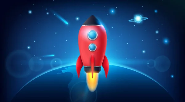 Vector illustration of realistic 3D rocket space ship launch isolated on transparent background. Space exploration. Art design startup creative idea. Abstract concept graphic element — Stock Vector