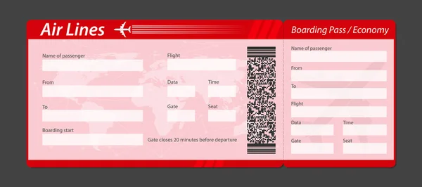 Ilustracja wektorowa kreatywnych linia lotnicza boarding pass bilet na przezroczystym tle. Sztuka projektowania dla podróży samolotem. Streszczenie element kodu Qr2 graficznym kodów kreskowych koncepcja. — Wektor stockowy