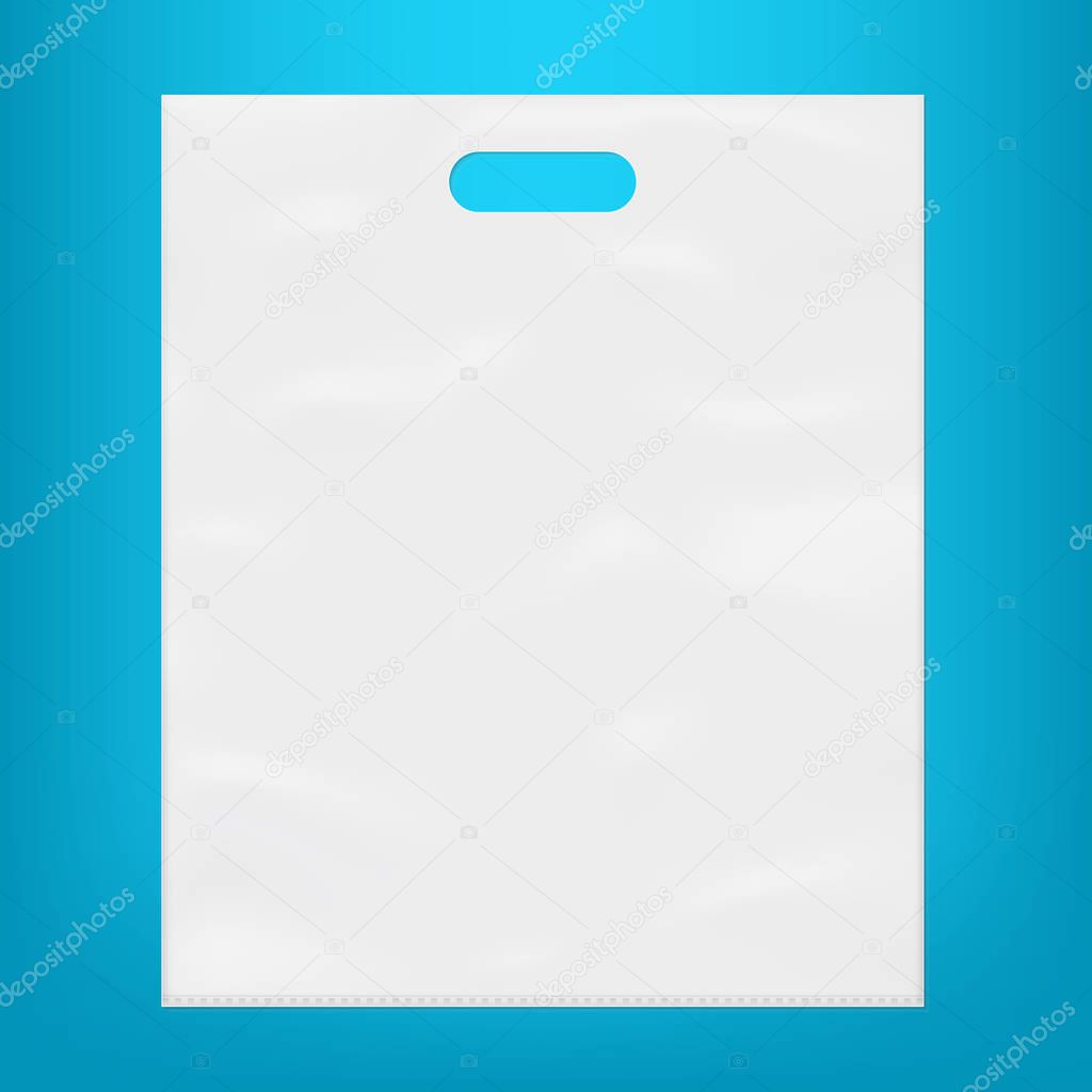 Creative vector illustration of empty blank white plastic bag isolated on transparent background. Art design realistic mockup template with place for your branding. Abstract concept graphic element