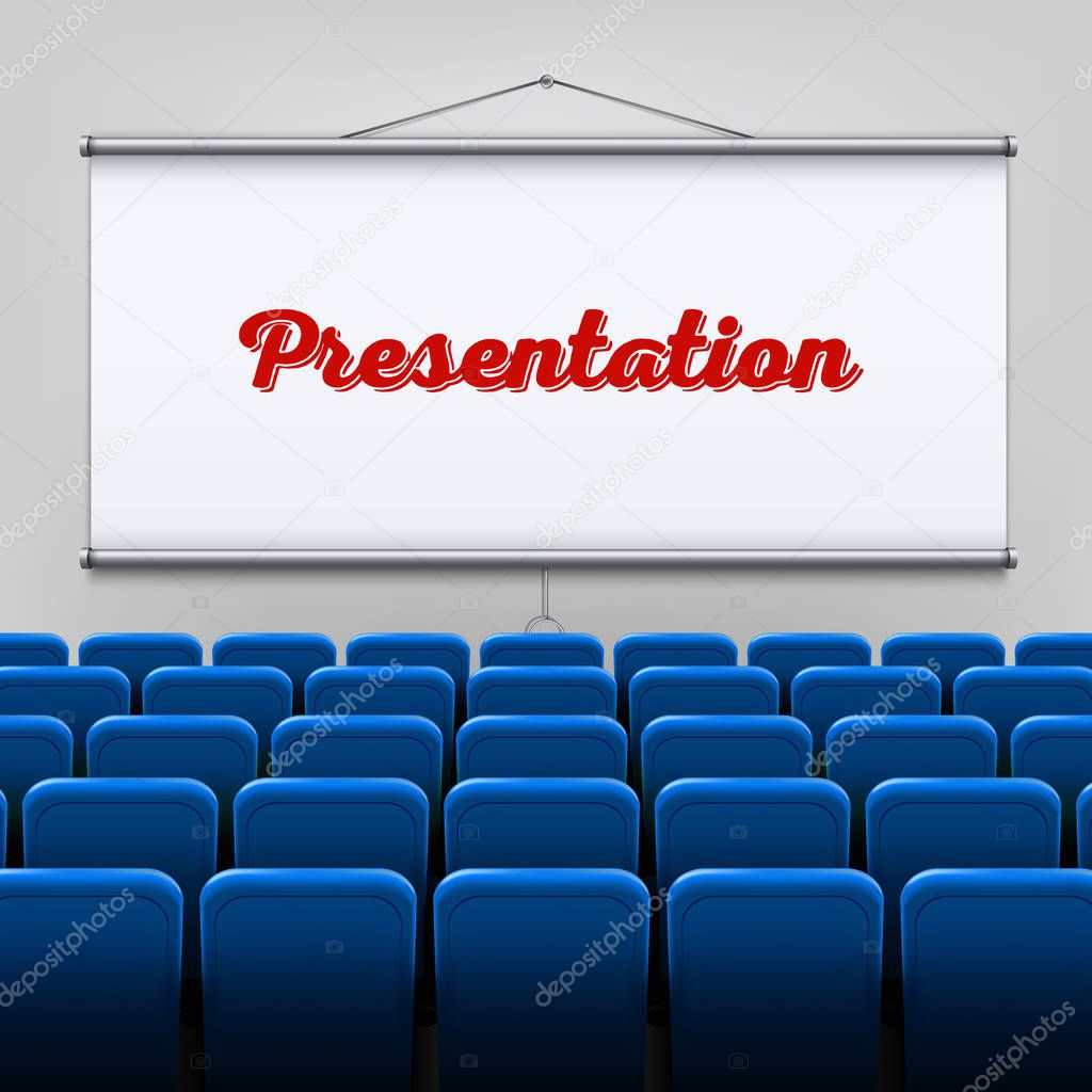 Creative vector illustration of empty meeting projector screen isolated on transparent background. For presentation board, blank whiteboard template mockup for conference. Art design. Graphic element