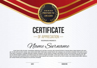 Yaratıcı vektör çizim şık sertifika şablonunun arka plan üzerinde izole takdir Ödülü. Sanat tasarım modern kazanan boş mockup. Soyut kavram grafik lüks diploma öğesi