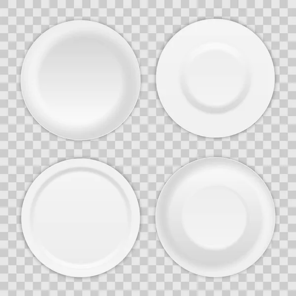 创意向量插图集3d 白色圆形逼真的盘子碟在透明背景下隔离。艺术设计瓷汤空器具, 碗。抽象概念图形餐具元素 — 图库矢量图片