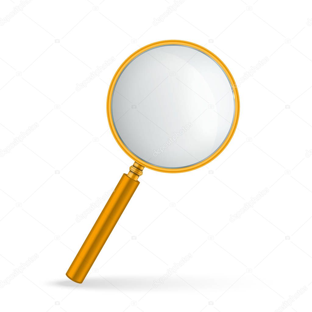 Creative vector illustration of realistic magnifying glass isolated on transparent background. Art design search, inspection symbol. Abstract concept magnifier zoom, tool with hand lens element.