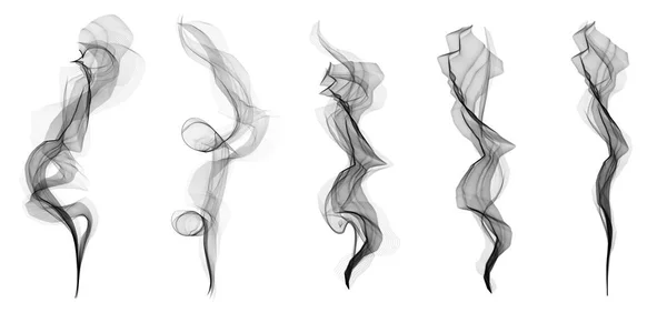 Ilustración vectorial creativa de delicadas ondas de humo de cigarrillo blanco conjunto de textura aislado sobre fondo transparente. Diseño de arte. Concepto abstracto elemento gráfico — Archivo Imágenes Vectoriales