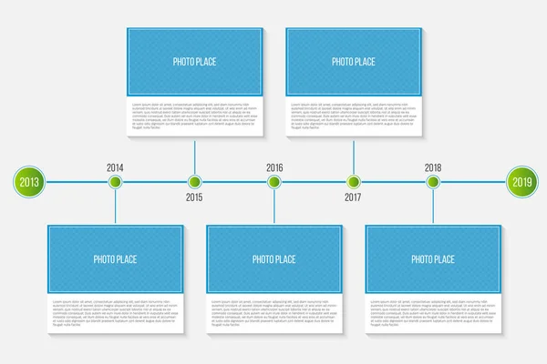 Ilustración vectorial creativa de infografía empresa hitos plantilla de línea de tiempo aislado sobre fondo transparente. Marcadores de posición de fotos. Diseño de arte. Diagrama de proceso de concepto abstracto, elemento gráfico — Archivo Imágenes Vectoriales