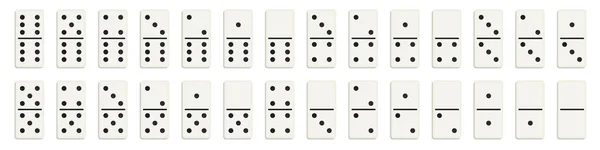 Illustrazione vettoriale creativa di un set completo domino realistico isolato su sfondo trasparente. Disegno artistico delle ossa del domino. Concetto astratto 28 pezzi per elemento grafico del gioco — Vettoriale Stock