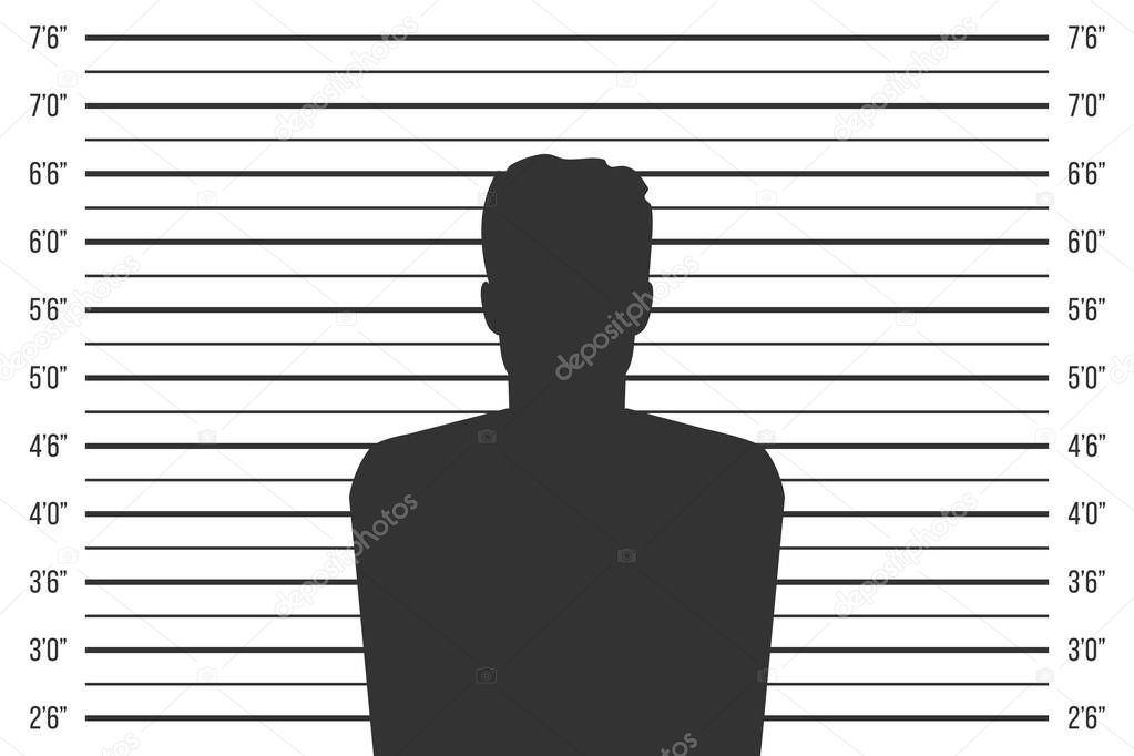 Creative vector illustration of police lineup, mugshot template with a table isolated on transparent background. Art design silhouette of anonymous. Abstract concept graphic element