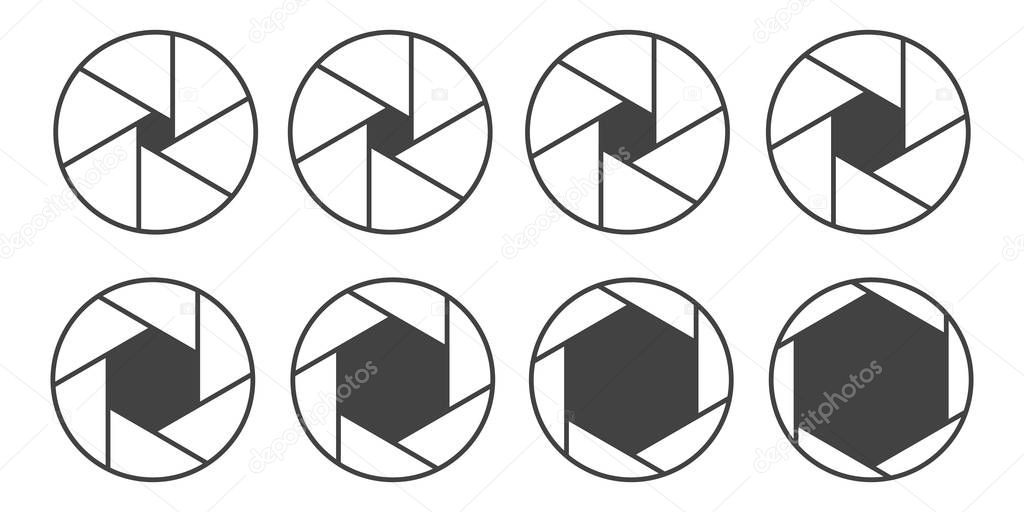 Creative vector illustration of camera shutter aperture with different iso isolated on transparent background. Art design monochrome diagrams collection. Abstract concept graphic element