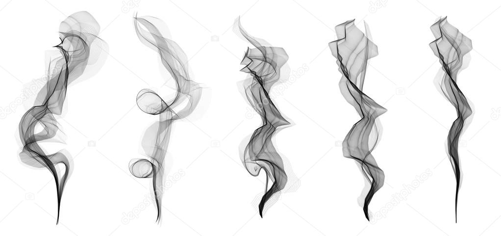 Creative vector illustration of delicate white cigarette smoke waves texture set isolated on transparent background. Art design. Abstract concept graphic element