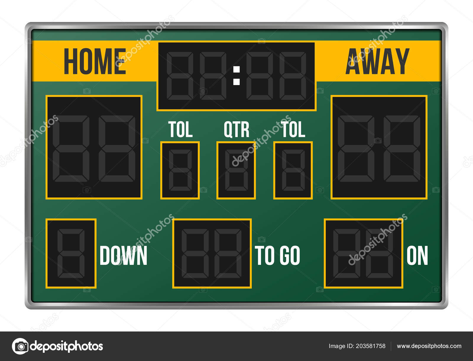 Creative vector illustration of american football scoreboard with  infographics isolated on transparent background. Art design sport game score  with digital LED dots. Abstract concept graphic element. Stock Vector by  ©MIKHAIL_GRACHIKOV 203581758, image size:1600x1223