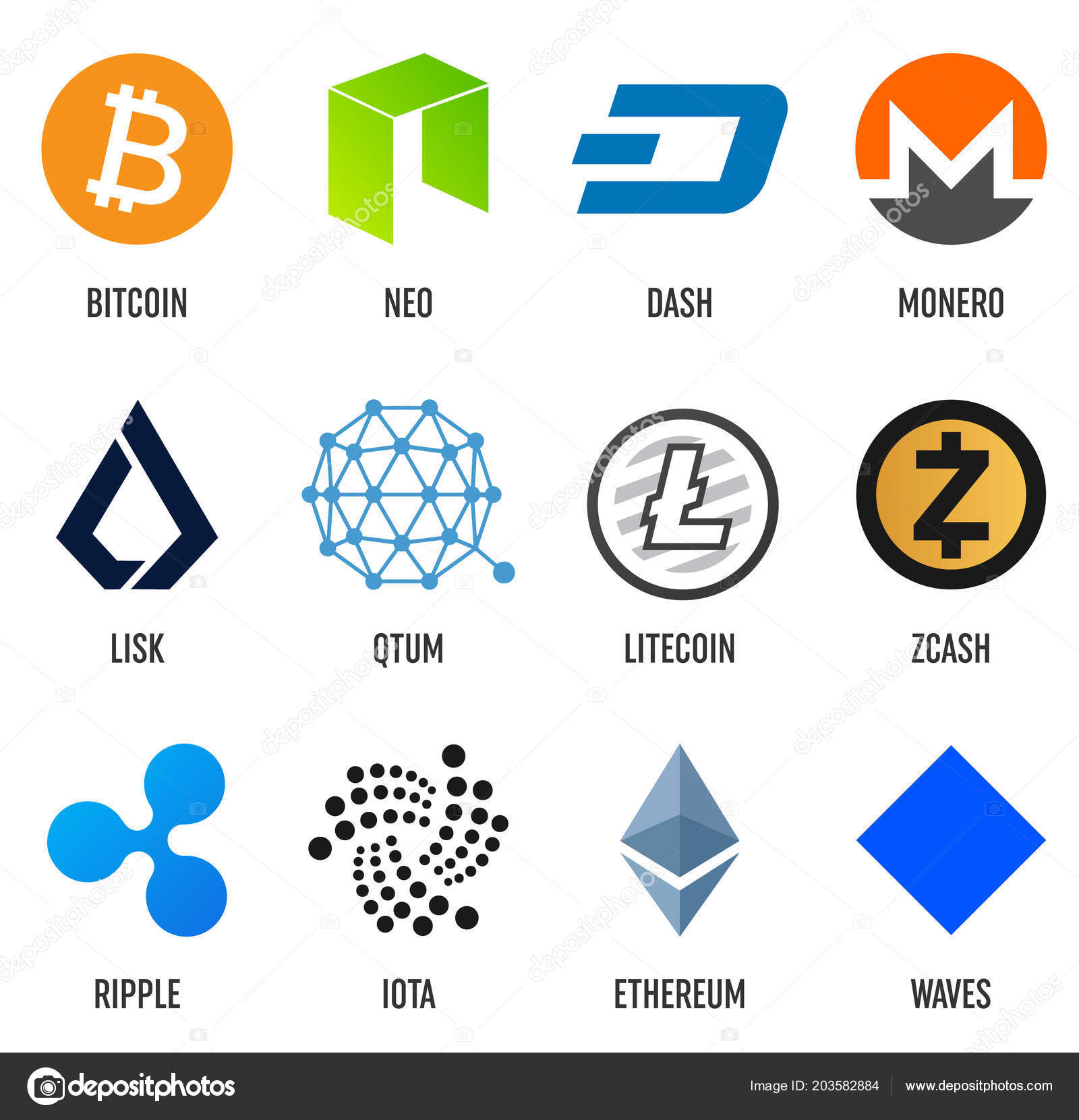 인기 있는 암호화 통화 blockchain 로고 코인의 크리에이 티브 벡터 일러스트 레이 션에 고립 된 투명 한 배경을 설정합니다.  아트 디자인 cryptocurrency 아이콘, 기호입니다. 추상 개념 그래픽 bitcoin 요소. 스톡 벡터 - ©