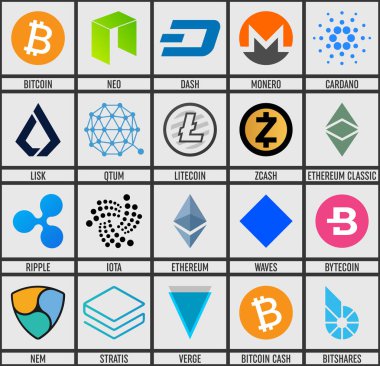 Popüler Kripto Döviz Alım blockchain logo para yaratıcı vektör çizim üzerinde izole şeffaf arka plan ayarlayın. Sanat Tasarım cryptocurrency simge, sembol. Soyut kavram grafik bitcoin öğe.