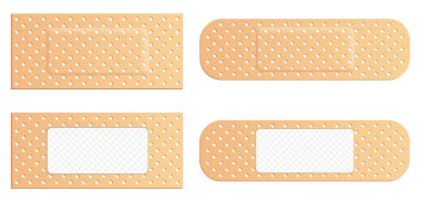 Yapışkanlı bandaj elastik tıbbi yaratıcı vektör çizim seti üzerinde şeffaf arka plan izole sıçıyor. Sanat Tasarım tıbbi elastik yama. Soyut kavram farklı şekli öğesi.