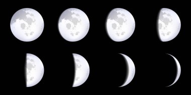 Yaratıcı vektör çizim gerçekçi ayın üzerinde şeffaf arka plan izole düzenleri aşama. Sanat Tasarım ay takvimi. Ay ışığı faaliyet farklı aşamalarında. Soyut kavram grafik öğesi.