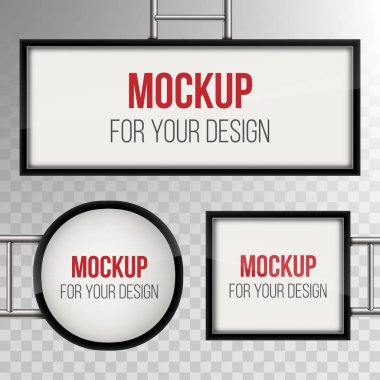 Sokak tabelası asılı yaratıcı vektör çizim ışıklı lightbox üzerinde şeffaf arka plan izole monte. Sanat Tasarım 3d gerçekçi boş boş mockup şablonu. Kavramı bir grafik elemanı.