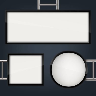 Sokak tabelası asılı yaratıcı vektör çizim ışıklı lightbox üzerinde şeffaf arka plan izole monte. Sanat Tasarım 3d gerçekçi boş boş mockup şablonu. Kavramı bir grafik elemanı.